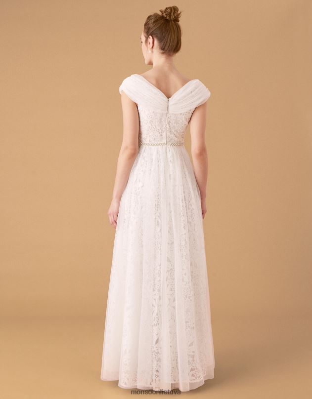 Monsoon laurie nėrinių ir tiulio bardot nuotakos suknelė moterys dramblio kaulo apranga DPXBJ2742