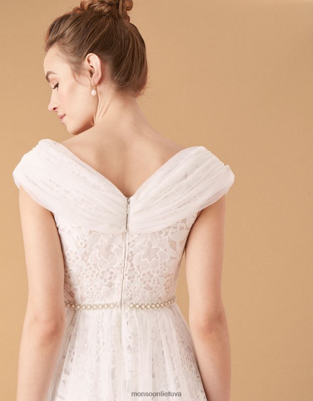 Monsoon laurie nėrinių ir tiulio bardot nuotakos suknelė moterys dramblio kaulo apranga DPXBJ2742