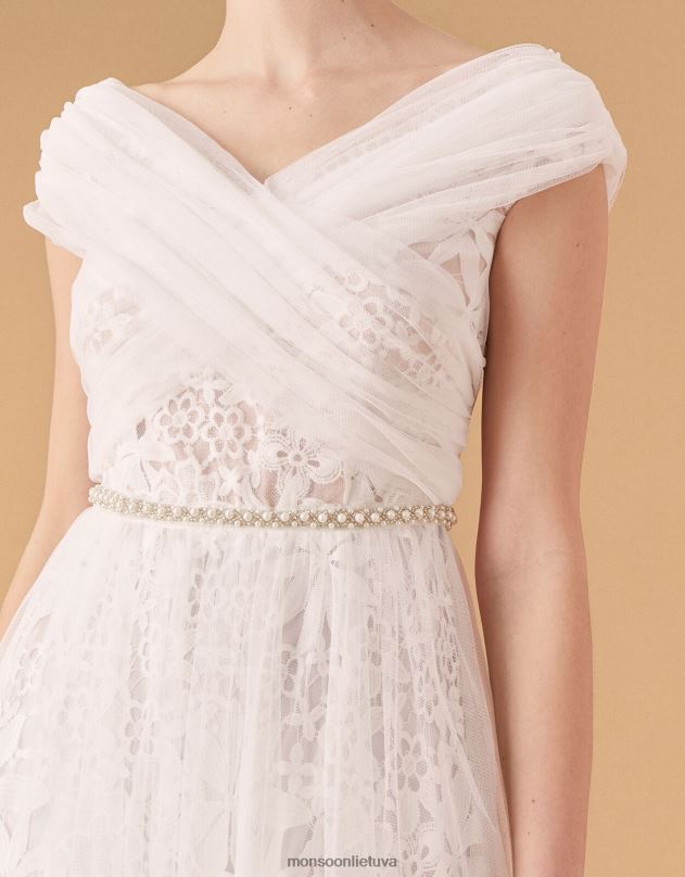 Monsoon laurie nėrinių ir tiulio bardot nuotakos suknelė moterys dramblio kaulo apranga DPXBJ2742