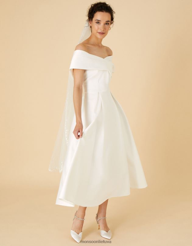 Monsoon miranda bardot nuotakos midi suknelė moterys dramblio kaulo apranga DPXBJ1126