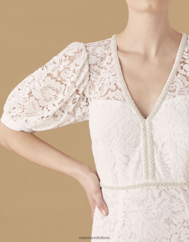 Monsoon nicky karoliukais nėriniuota nuotakos suknelė moterys dramblio kaulo apranga DPXBJ2741