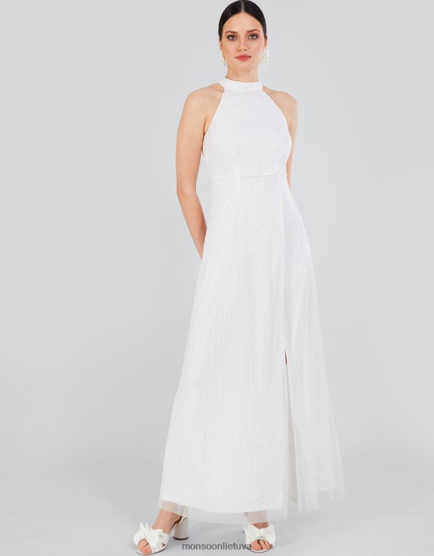 Monsoon nikita puošta apynasriu nuotakos maxi suknelė moterys dramblio kaulo apranga DPXBJ559