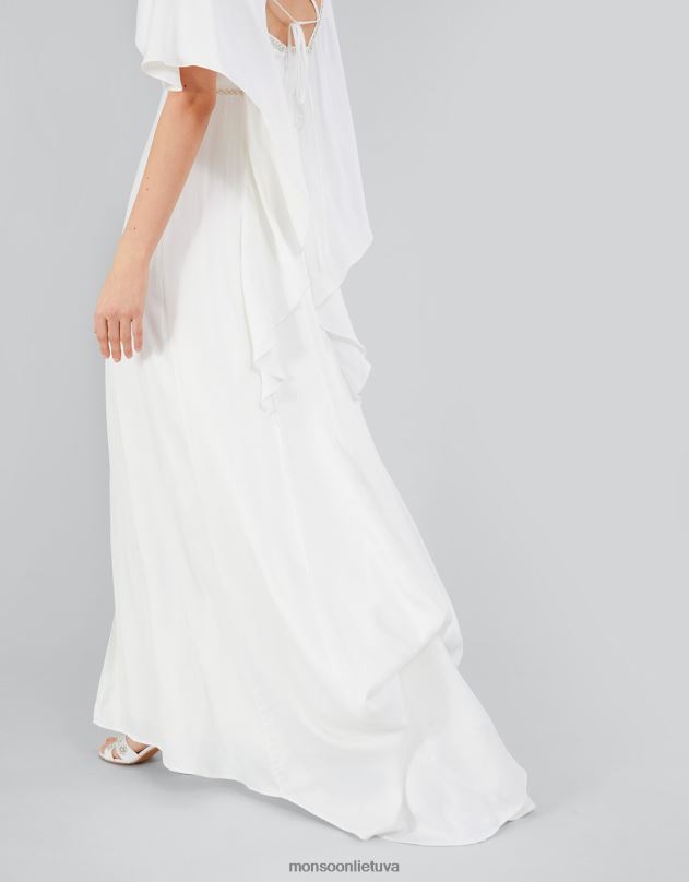 Monsoon sophie satin vestuvinė maxi suknelė moterys dramblio kaulo apranga DPXBJ399