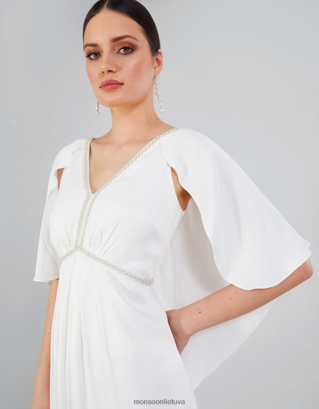 Monsoon sophie satin vestuvinė maxi suknelė moterys dramblio kaulo apranga DPXBJ399