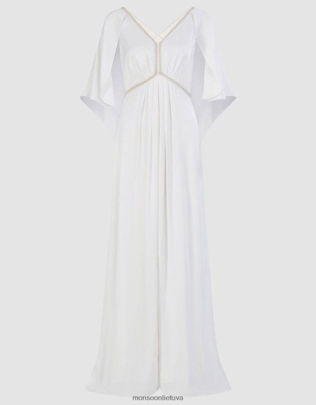 Monsoon sophie satin vestuvinė maxi suknelė moterys dramblio kaulo apranga DPXBJ399