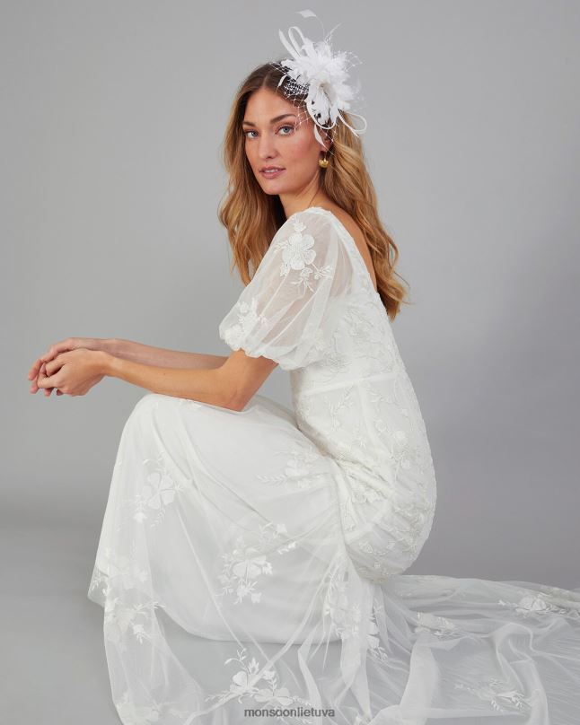 Monsoon violetine puošyba nuotakos maxi suknelė moterys dramblio kaulo apranga DPXBJ398