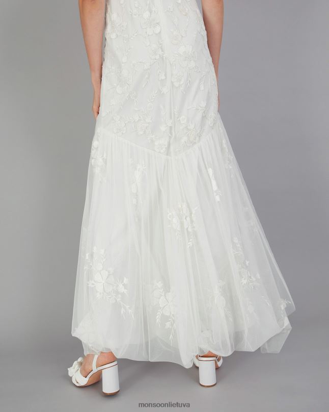 Monsoon violetine puošyba nuotakos maxi suknelė moterys dramblio kaulo apranga DPXBJ398