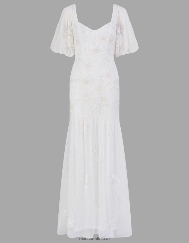 Monsoon violetine puošyba nuotakos maxi suknelė moterys dramblio kaulo apranga DPXBJ398