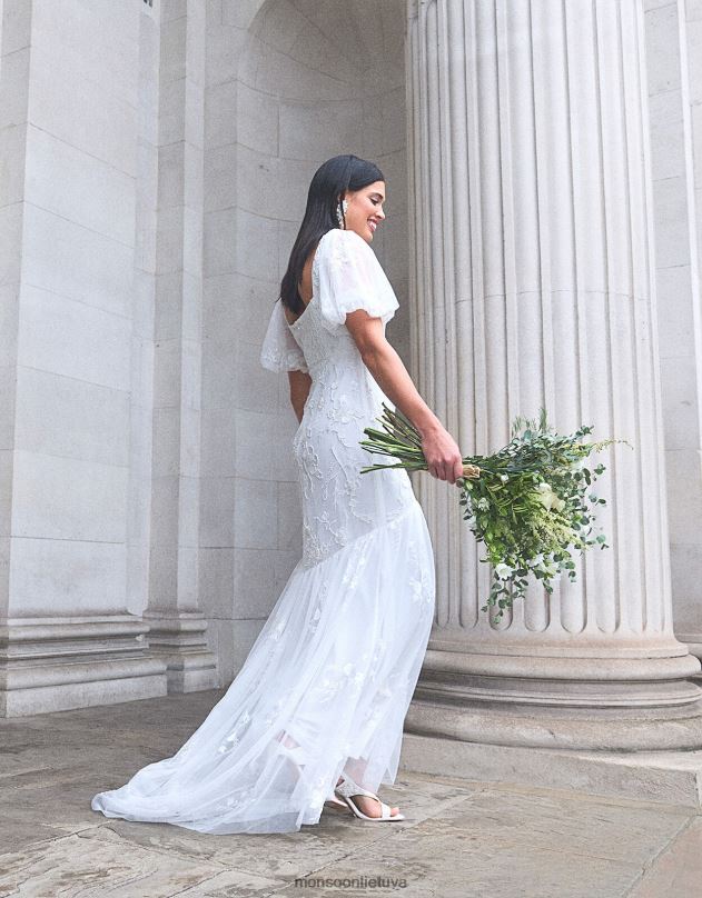 Monsoon violetine puošyba nuotakos maxi suknelė moterys dramblio kaulo apranga DPXBJ398