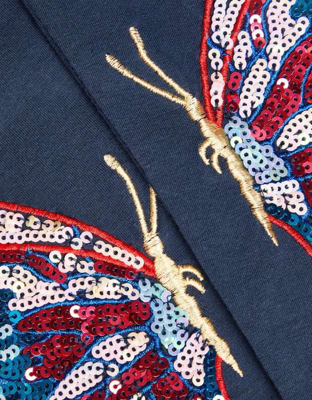 Monsoon blizgučiais puošti drugelių marškinėliai mergina mėlyna (navy) apranga DPXBJ1618