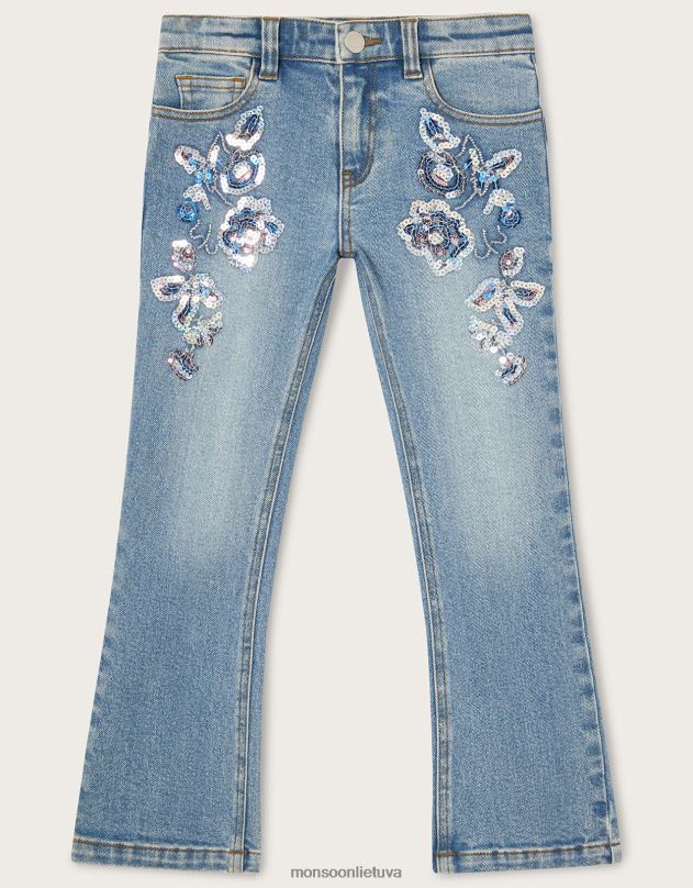 Monsoon blizgučiais puošti gėlėti džinsai mergina mėlyna apranga DPXBJ1948
