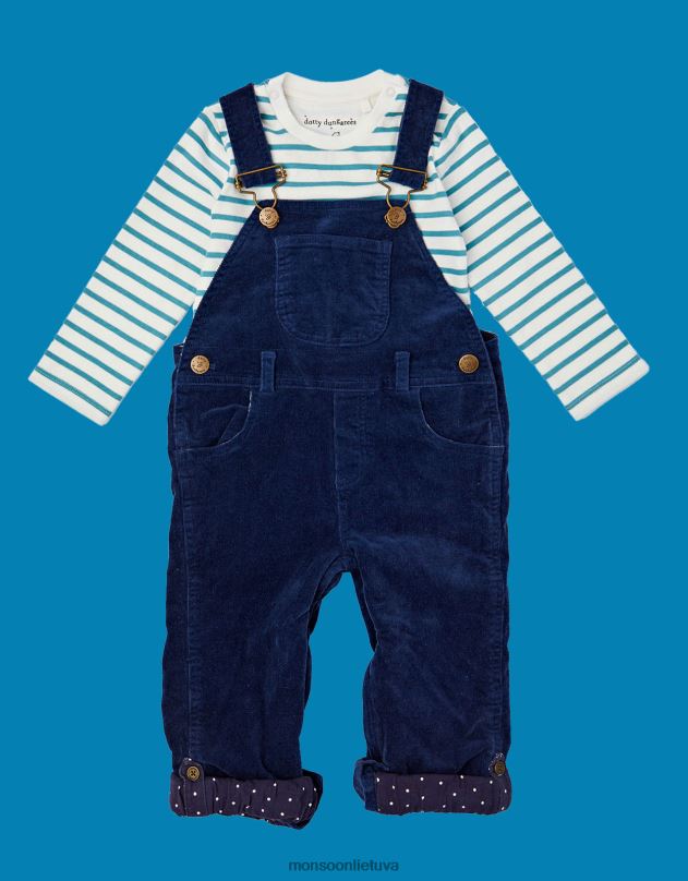 Monsoon taškuotas dungarees velvetas dungarees vaikai mėlyna (navy) apranga DPXBJ1844