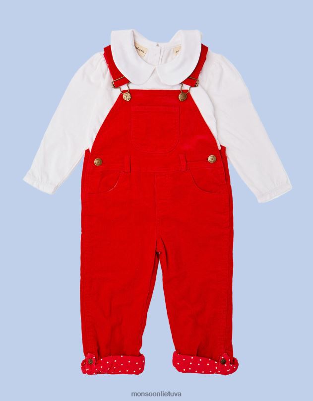 Monsoon taškuotas dungarees velvetas dungarees vaikai raudona apranga DPXBJ1843