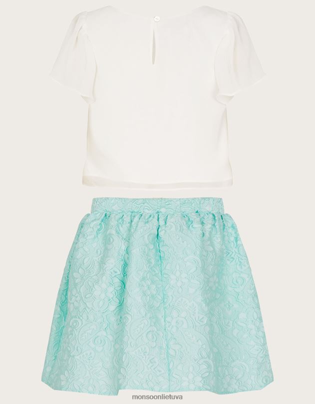 Monsoon žakardo sijonas ir plaukiojantis viršutinių drabužių komplektas mergina žalias apranga DPXBJ1786