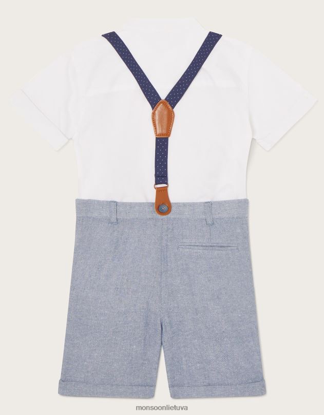 Monsoon nathan trijų dalių petnešų ir šortų komplektas berniukas mėlyna apranga DPXBJ2256