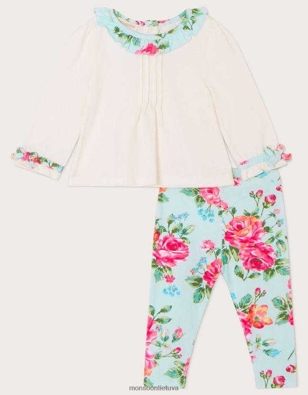 Monsoon naujagimio gėlėta džersio apykaklės viršus ir margintų antblauzdžių rinkinys vaikai mėlyna (vandens) apranga DPXBJ2166