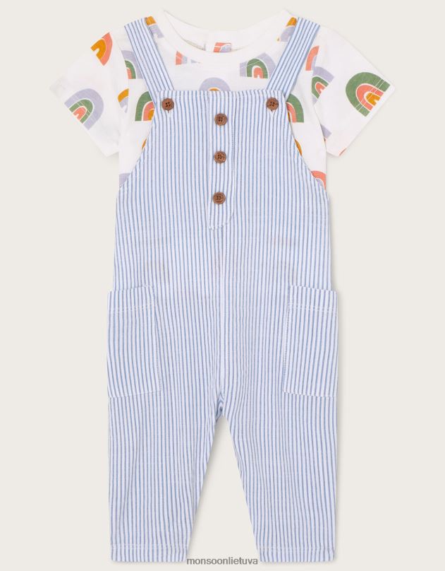 Monsoon naujagimio vaivorykštės marškinėliai dryžuoti dungarees vaikai keli apranga DPXBJ2279