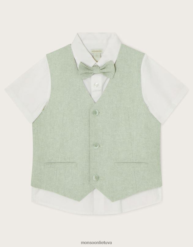 Monsoon trijų dalių liemenė, peteliškė ir marškinių trumpomis rankovėmis komplektas berniukas žalias apranga DPXBJ2277