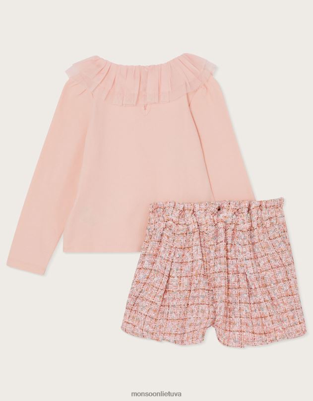 Monsoon viršutinių ir tvido šortų komplektas mergina rožinis apranga DPXBJ1715
