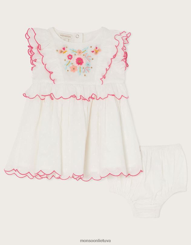 Monsoon naujagimio siuvinta suknele ir kelnaites komplektas vaikai dramblio kaulo apranga DPXBJ2163