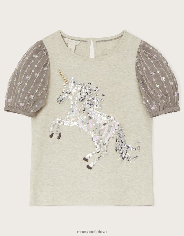 Monsoon blizgučiais vienaragis pūstas rankovių viršus mergina pilka apranga DPXBJ1726