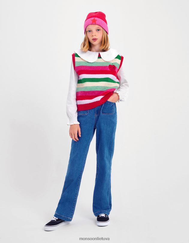 Monsoon dryžuotas megztinis liemenė mergina raudona apranga DPXBJ1634