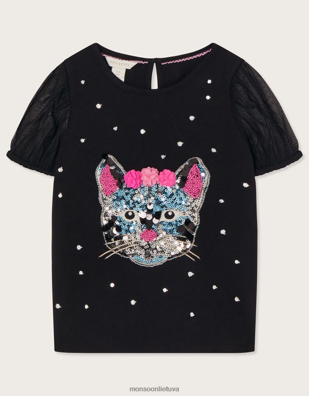 Monsoon katės marškinėliai mergina juodas apranga DPXBJ1721