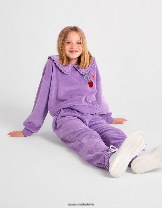 Monsoon veliūrinis apykaklės viršus vaikai violetinė apranga DPXBJ1650