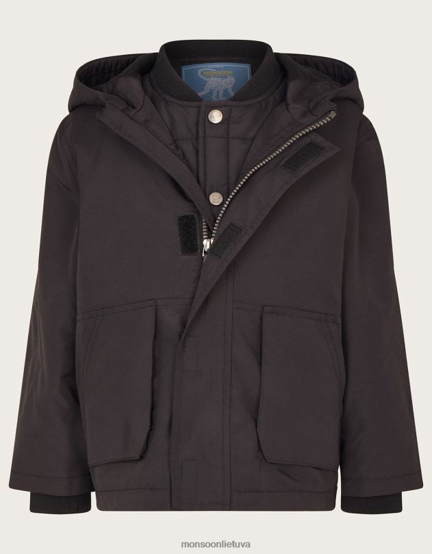 Monsoon 2-in-1 parko gilet paltas berniukas juodas apranga DPXBJ2209