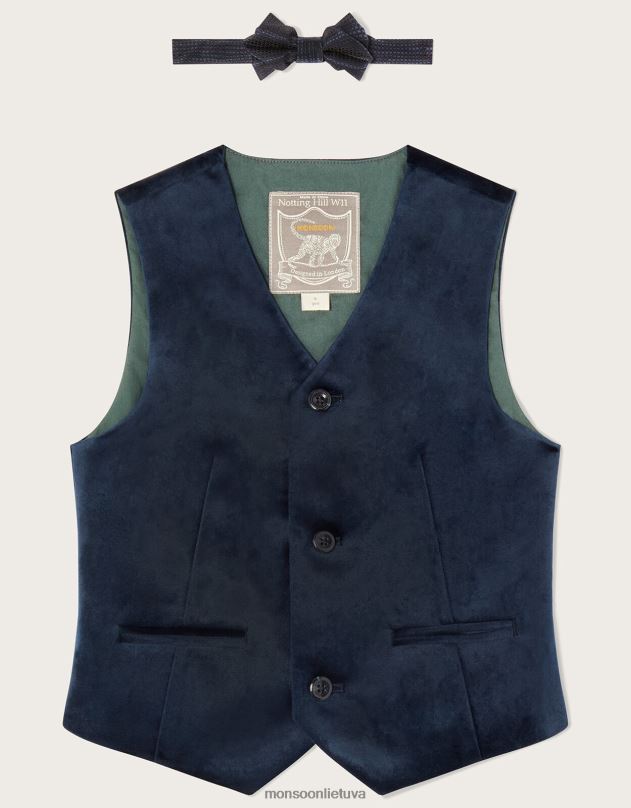 Monsoon aksominės liemenės ir peteliškės komplektas berniukas mėlyna (navy) apranga DPXBJ2765