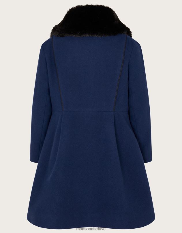 Monsoon dirbtinio kailio apdailos karinio stiliaus paltas mergina mėlyna apranga DPXBJ1568