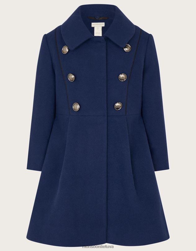 Monsoon dirbtinio kailio apdailos karinio stiliaus paltas mergina mėlyna apranga DPXBJ1568