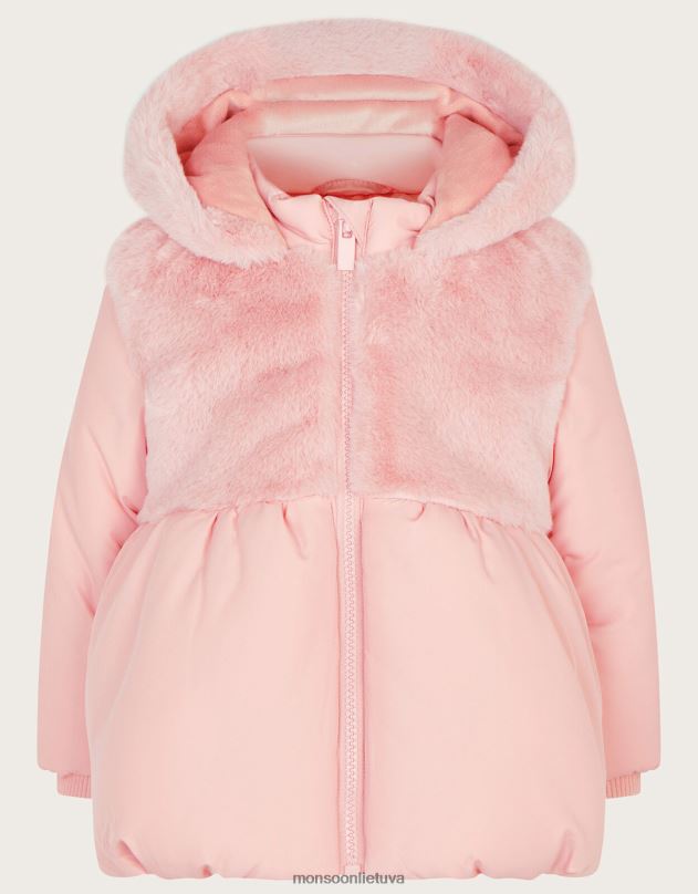 Monsoon dirbtinio kailio paminkštintas paltas kūdikiui mergina rožinis apranga DPXBJ2085