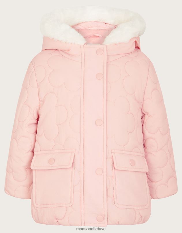 Monsoon dygsniuotas gėlėtas paltas kūdikiui mergina rožinė (šviesiai rožinė) apranga DPXBJ2078