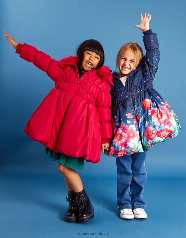 Monsoon paminkštintas paltas mergina raudona apranga DPXBJ1697