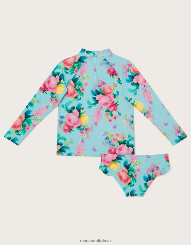 Monsoon Gėlėtas dviejų dalių plaukimo rinkinys su upf50+ apsauga mergina mėlyna (turkio) apranga DPXBJ2017