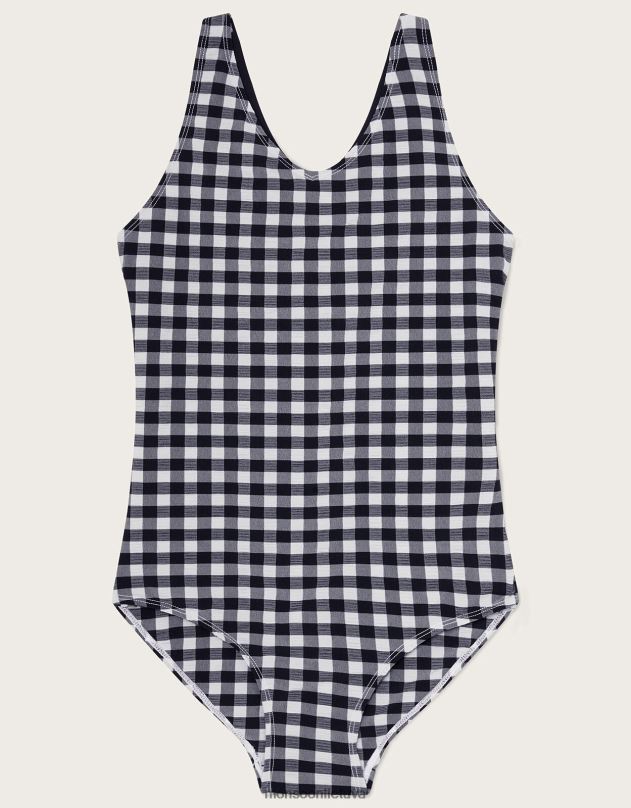 Monsoon gingham petnešėlė atgal maudymosi kostiumėlis mergina juodas apranga DPXBJ1968
