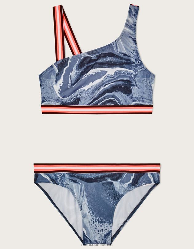 Monsoon marmurinis vieno peties bikinio rinkinys mergina juodas apranga DPXBJ1864