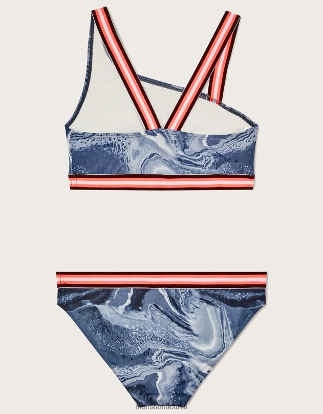 Monsoon marmurinis vieno peties bikinio rinkinys mergina juodas apranga DPXBJ1864