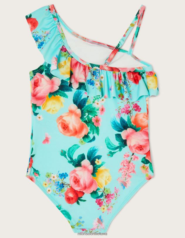 Monsoon maudymosi kostiumėlis su gėlėmis mergina mėlyna (turkio) apranga DPXBJ1964