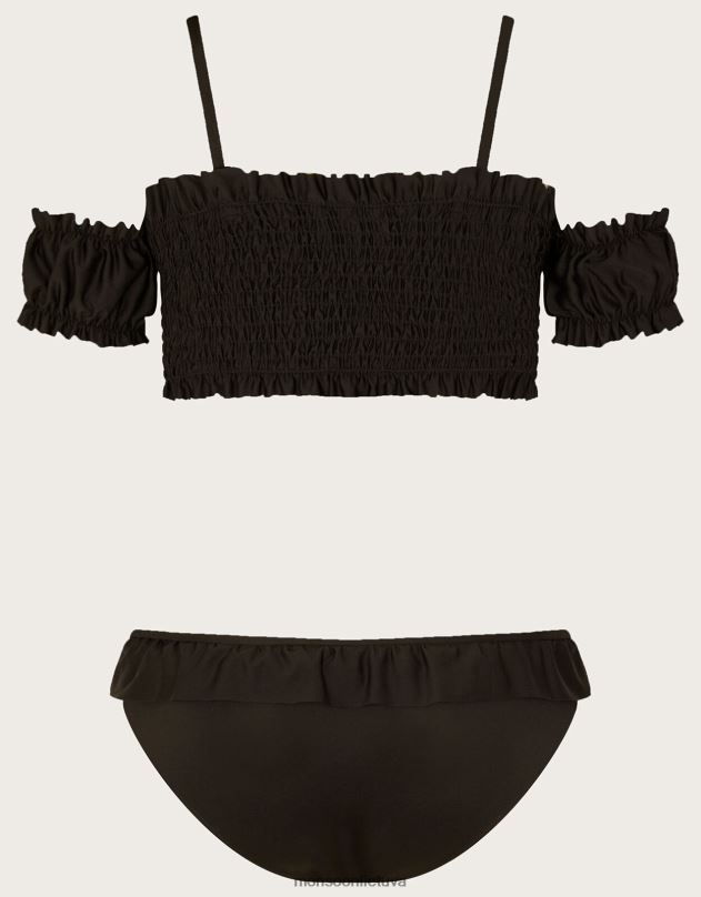Monsoon sulenktas šaltų pečių bikinis su perdirbtu poliesteriu mergina juodas apranga DPXBJ1747