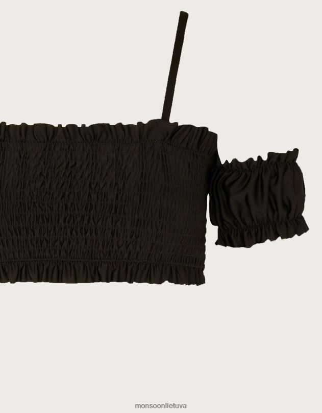 Monsoon sulenktas šaltų pečių bikinis su perdirbtu poliesteriu mergina juodas apranga DPXBJ1747