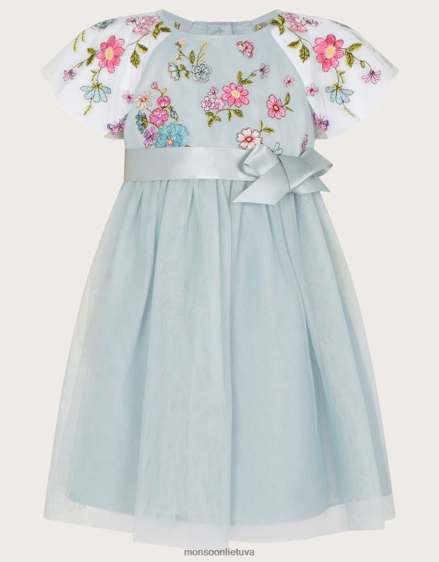 Monsoon Baby emzy siuvinėta suknelė su pelerinomis rankovėmis mergina žalias apranga DPXBJ2117