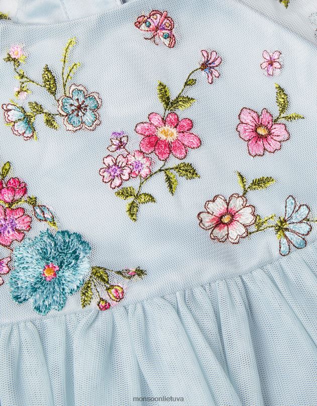 Monsoon Baby emzy siuvinėta suknelė su pelerinomis rankovėmis mergina žalias apranga DPXBJ2117