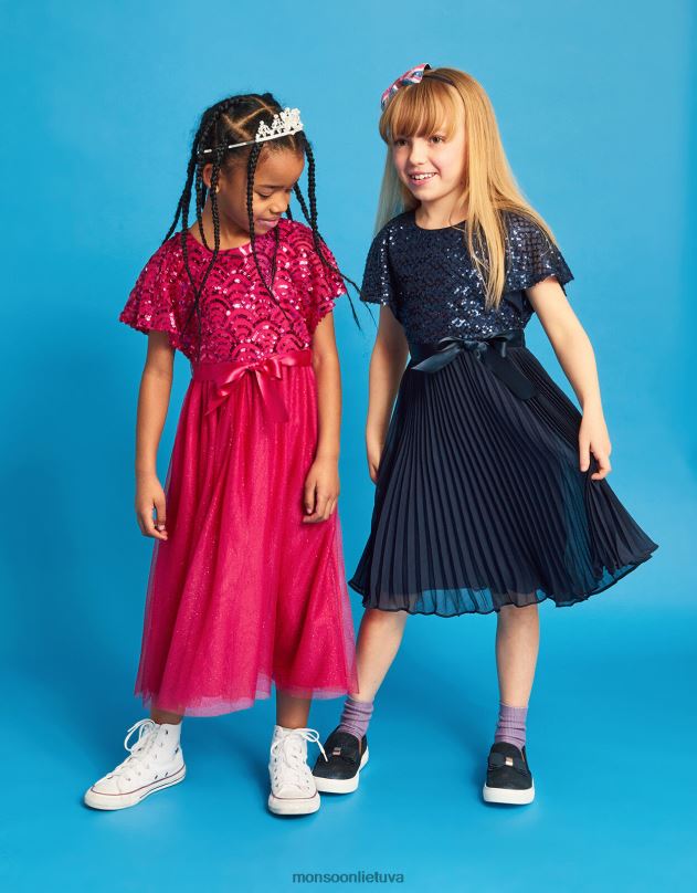 Monsoon Deimantinio blizgučio keita suknelė su pelerinomis rankovėmis vaikai mėlyna (navy) apranga DPXBJ2775