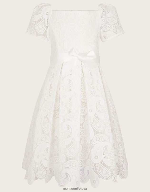 Monsoon Gipiūro nėrinių suknelė kvadratiniu kaklu vaikai dramblio kaulo apranga DPXBJ2766