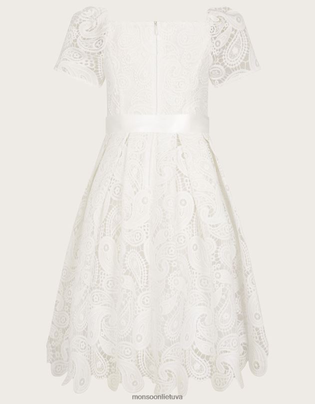 Monsoon Gipiūro nėrinių suknelė kvadratiniu kaklu vaikai dramblio kaulo apranga DPXBJ2766