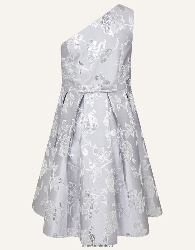 Monsoon Vieną petį gėlėta žakardo išleistuvių suknelė mergina sidabras apranga DPXBJ2044