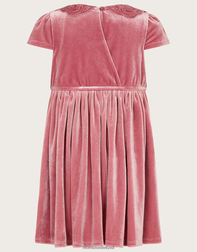 Monsoon aksominė suknelė su drugeliu apykakle kūdikiui mergina rožinė (tamsiai rožinė) apranga DPXBJ2075