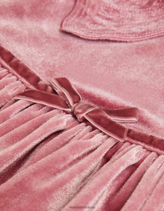 Monsoon aksominė suknelė su drugeliu apykakle kūdikiui mergina rožinė (tamsiai rožinė) apranga DPXBJ2075